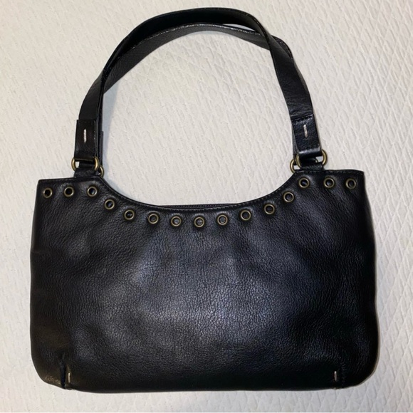 DANIER LEATHER 3in1 Curved Moon Handbag / Clutch - Brass Eyelet Grommets Studs - Picture 3 of 10